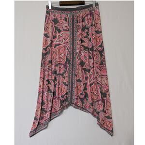 INC Fairy Wimsy Pink Paisley Rhinestone Asymmetric Coquette Midi Skirt Size M‎